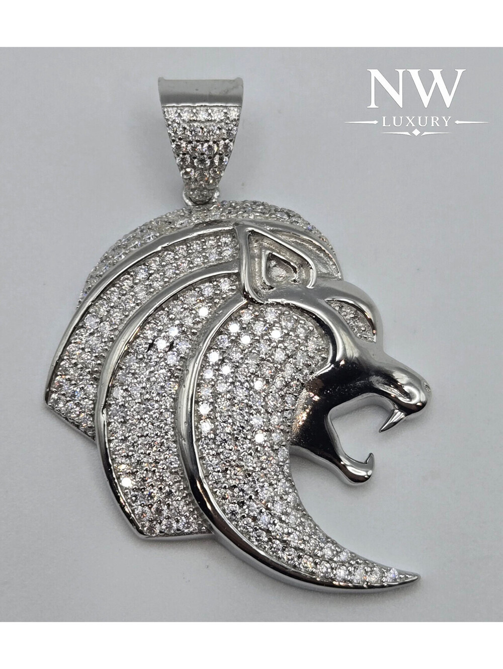 NEW Solid 925 Sterling Silver Roaring Lion Pendant, 6.0 CTW MOISSANITE, Iced Out